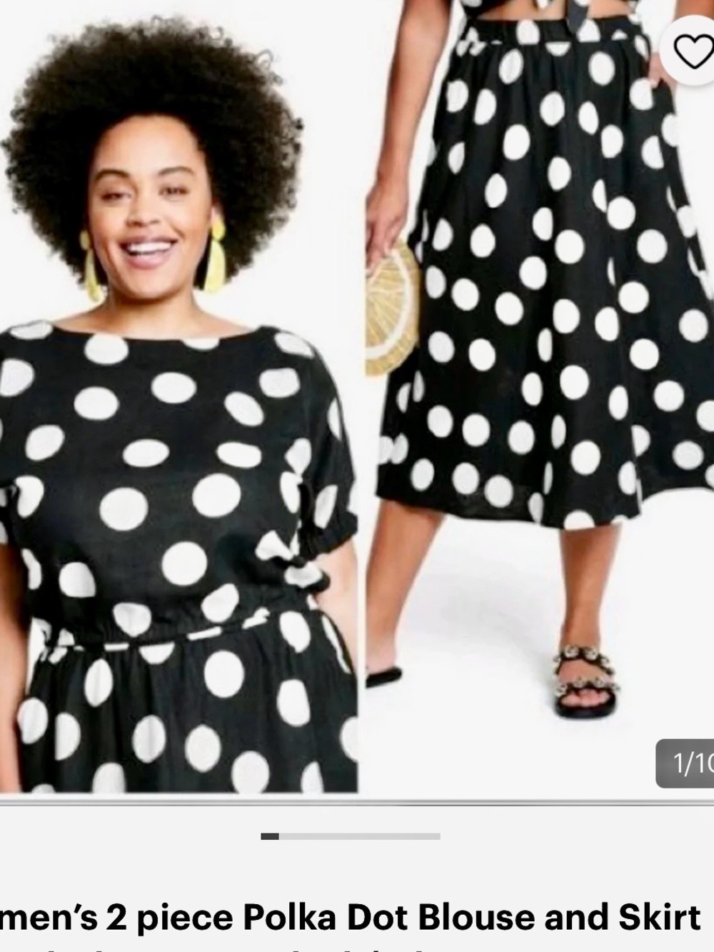 Tabitha Brown Polka Dot Two-Piece Skirt Set - Black & White XL
